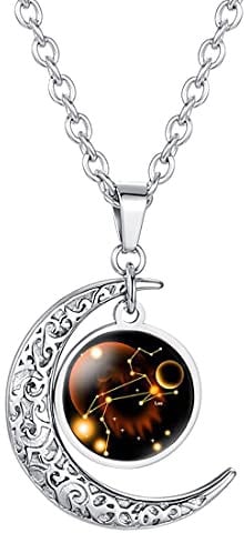 Caimeytie Frauen Halskette Mond Anhänger Sternbild Sternzeichen Glas anhänger Löwe