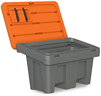 Streugutbehälter, aus Polyethylen, grau/orange, 150 Liter Volumen, stapelbar, zum Lagern von Streusalz und Streugut