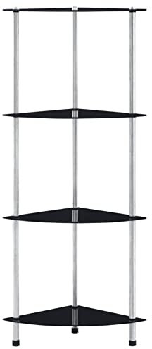 Gecheer Scaffale Angolare Salvaspazio a 4 Livelli in Vetro Temperato Nero 30x30x100 cm,Mobiletto Camera da letto,Salvaspazio bagno,Scaffale Piante,Mobili ad angolo,Scaffale ad Angolo,Scaffale Vetro