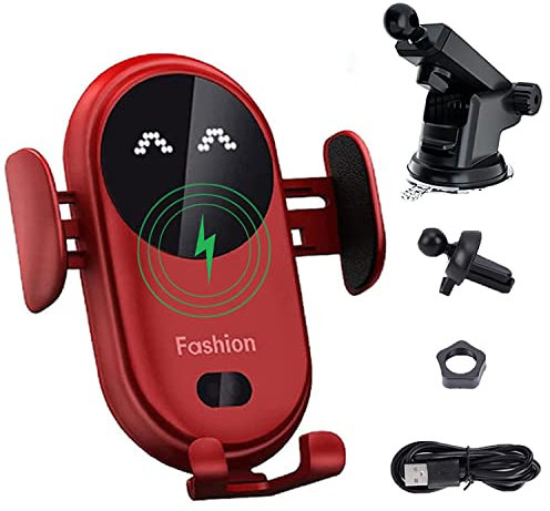2022 Smart Wireless Auto-sensing Car Phone Holder Charger, Wireless Car Charger Mount, Auto-clamping Car Phone Holder, Smart Car Wireless Charger Phone Holder for All Phones (Red)