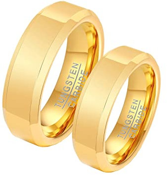 Daesar Eheringe Paar Wolframcarbid, Verlobungsringe mit Gravur Partnerringe für 2, 6MM Gold Ringe Damen Gr.60 (19.1) & Herren Gr.54 (17.2)