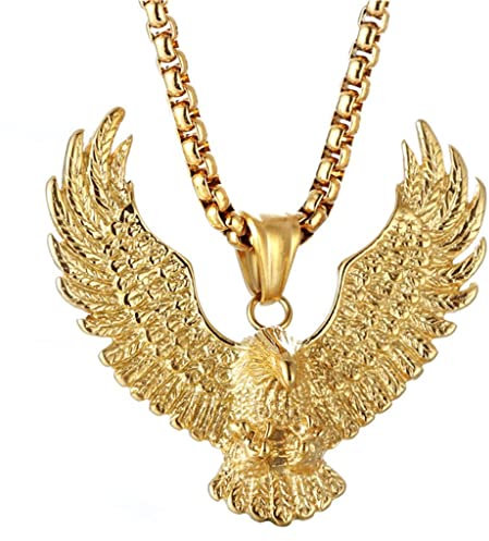 DESHOME Herren Adler Halskette Gold Edelstahl Flying Eagle Anhänger mit Kette, Hip Hop Punk Gothic Boy Adler Krallen Anhänger Schmuck