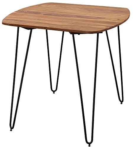 möbelando Esszimmertisch 80x80x76 cm Sheesham Massivholz | Esstisch mit Metallbeinen | Massiver Echtholz Tisch Quadratisch | Designer Holztisch Massiv | Moderner Küchentisch Braun