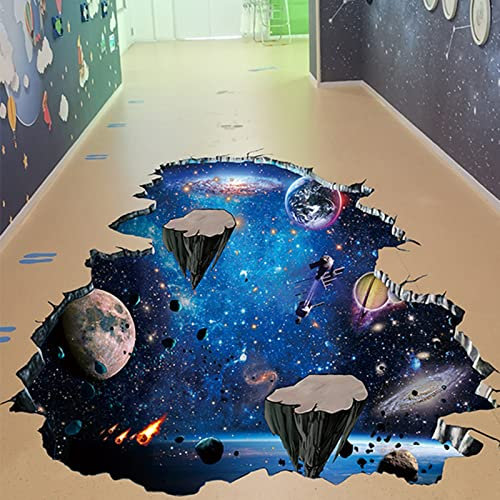 Autocollant mural 3D pour plafond/sol en vinyle/mur/panneaux en bois, Galaxy Rocks, bassin, douche, jardin d'enfants, sol mural, décoration murale avec de grands carreaux