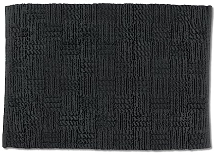 kela Badematte rutschfest 50 x 80 cm LEANA, Badezimmerteppich grau, waschbar, 100% Baumwolle, Badvorleger in Flechtoptik, granitgrau