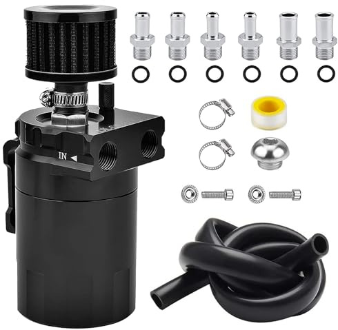 Kit universale per serbatoio dell'olio sbattuto da 300 ml, con filtro di sfiato, separatore di olio per motore, in alluminio, con tubo carburante da 3/8, 6 raccordi, accessori necessari (nero)