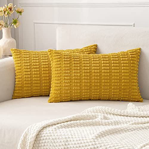 MIULEE 2er Set 30x50 cm Kordsamt Kissenbezüge Moderne Kissenhüllen Dekorative Sofakissen Dekokissen Weicher Zierkissenbezug für Wohnzimmer Sofa Schlafzimmer Boho Dekor Gelb