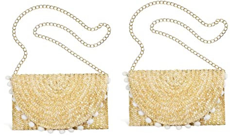 VALICLUD Ohrringe 2 Stücke Ball Geldbörse Mit Handtaschen Sommer Strand Gewebte Umhängetasche Für Crossbody Bälle Weiße Geldbörsen Strohpelz Stil Bohemien Taschen Dekoration Damen Clutch