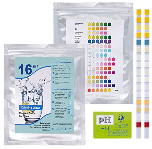 Testeur Eau Piscine, 16 en 1 Bandelette Piscine, Lot de 100 Bandelettes de Test pour l'Eau Potable Avec 80 Feuilles de Papier de Test pH Accessoire Piscine Test Analyse PH Chlore Piscine