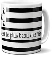 DECOHO - Mug en céramique blanc personnalisé avec Texte | Drapeau Breton - 33 cl, Céramique - Imprimé en France - Blanc