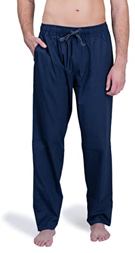 Moonline Herren Freizeithose lang 100% Baumwolle | Schlafhose aus weicher Webbaumwolle, atmungsaktiv, elastischer Tunnelzugbund, drei praktische Seitentaschen, bequem