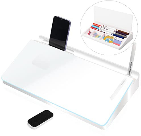 Glass Desktop Whiteboard Dry Erase Board Computer Keyboard Stand Desk White Board Organizers with Accessories 2 Markers,1 Eraser for Office, Home, School Supplies