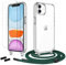 Anshow Handykette für iPhone 12 Mini Hülle mit Band + 2 Schutzfolie, Robust Necklace Extrem Stoßfest Handyhülle iPhone 12 Mini Case Transparent Schutzhülle zum Umhängeband Abnehmbar, Alpingrün