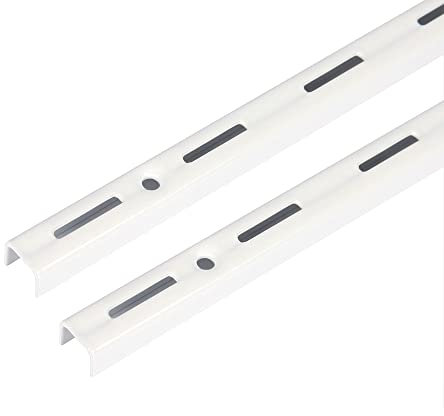 Toolerando Wandschiene für Regalträger, 1-reihig, pulverbeschichteter Stahl, Rasterabstand 50 mm, 2 Stück, Länge 100 cm, Weiß