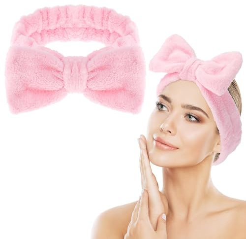Spa Bowknot Stirnband Damen Spa Haarband Kosmetik, Coral Fleece Makeup Haarbänder Elastic, Cosmetic Stirnband Breitkrempe Korallenvlies Waschen Gesicht Kopfwickel für Dusche Hautpflege Sport