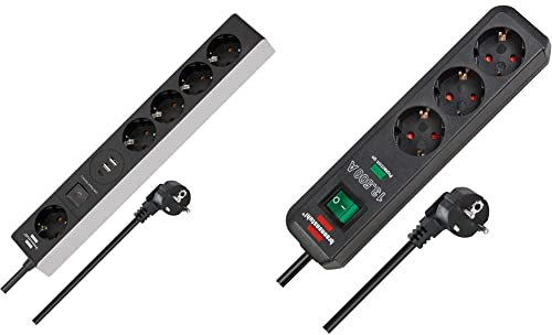 Brennenstuhl Steckdosenleiste 5-Fach mit USB C Power Delivery und 2 USB 2,4 A & Eco-Line, Steckdosenleiste 3-Fach mit Überspannungsschutz (Mehrfachsteckdose mit Schalter und 1,5m Kabel) anthrazit