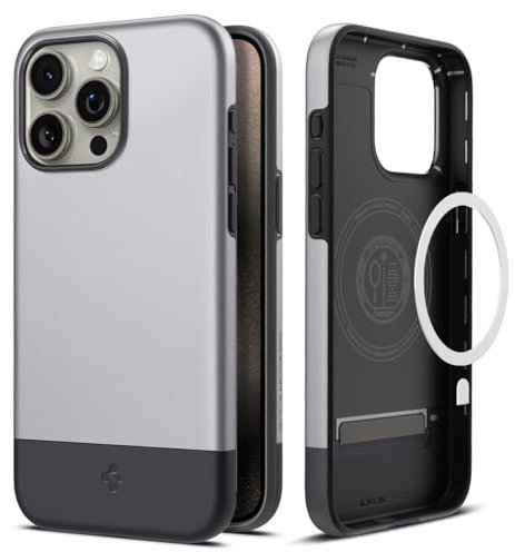Spigen Style Armor MagFit Case for iPhone 15 Pro Max, Compatible with MagSafe Accessories - Classic Silver