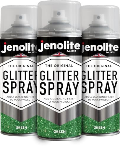 JENOLITE Peinture à paillettes en aérosol | VERT | Peinture pailletée | Multisurface | Parfait pour l'artisanat et les loisirs | 3 x 400ml