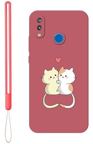 KARTXITAI Funda Case Compatible con Huawei P20 Lite Carcasa con Protección de Cámara,Suave TPU Dibujos Aesthetic,Mate Cubierta Movil Gato,Abrazo,Amor Protector Cover-Rojo
