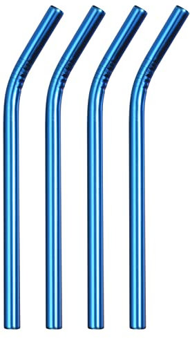 sourcing map 4 pajitas de metal reutilizables, pajitas de acero inoxidable de 9.5 pulgadas para batidos, té de burbujas, bebida fría (0.5 pulgadas de ancho, dobladas, azul)