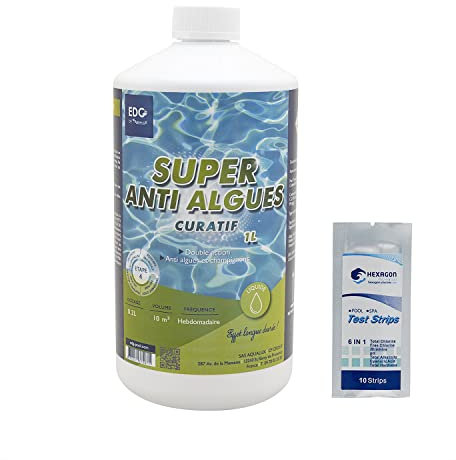 EDG by AQUALUX Super Anti-ALGUES CURATIF Liquide - 1L | Anti Algues Curatif - Action Choc + 10 Tests HPS OFFERTS 6 en 1