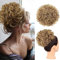 PORSMEER Haarteil Dutt Haar Bun Goldblond mit Elastischer Kordelzug Kurz Locken Welle Pferdeschwanz Haarteil Kunsthaar Updo Haarverlängerung zopf für Frauen Kinder