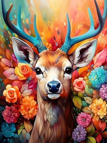 Hoobee 5D Diamond Painting Cerf, Peinture Diamant Animal, Diamant Painting Broderie au Point de Croix Mosaïque Strass Décoration de la Maison 30x40 cm