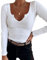 TrendiMax Damen Langarmshirt Slim Fit Basic T-Shirt Sexy Oberteile Stretch Pullover V Ausschnitt Langarm Tops Tee Shirts, Weiß, L