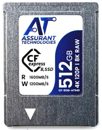 Assurant Technologies 512GB CFexpress Type B Memory Card 8K60p 4k120p RAW Video, 20p Burst Photo, Aluminum Silver [CF-512-AT540]