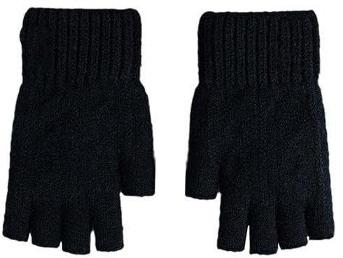 Mitaines pour homme - Mitaines d'hiver thermiques sans doigts - En tricot - Chaudes et moelleuses - Pour homme et femme - Pour le quotidien, les loisirs, le ski, le sport - Noir
