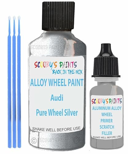 SCOOBYS PAINTS BACK IN THE MIX Alloy Wheel Repair Touch Up Paint Compatible With Audi Rims Curbing Scratch Stone Chip With Anti Rust Grey Primer