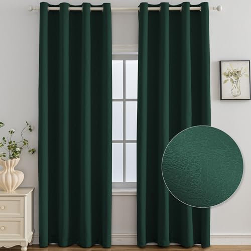 Ystyle Lot De 2 Rideau Occultant, 140x145 CM, Rideau Thermique Isolant Anti Froid et Chaleur À Oeillets, Isolation Lumiere Anti UV Decoration pour Maison Chambre Salon Intérieurs, Verde Scuro