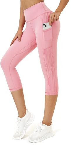 Flatik Legging 3/4 pour femme - Pantalon de sport opaque - Pantalon de jogging 3/4 - Pantalon de fitness - Legging de course, Rose, L