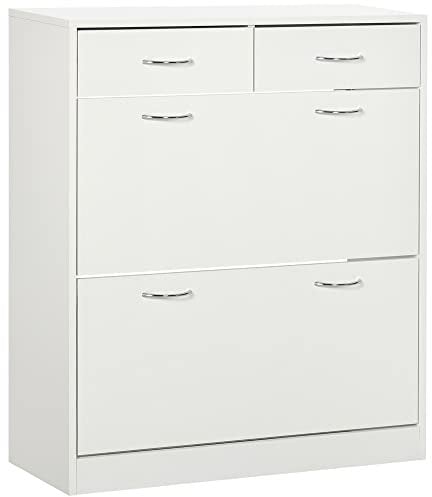 HOMCOM Mueble Zapatero Estrecho Zapatero Entrada Recibidor con 2 Cajones Abatibles y 2 Cajones Extraíbles para 12 Pares de Zapatos para Pasillo 80x30x91,5 cm Blanco