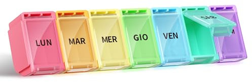 Opret Portapillole Settimanale ITALIANO Piccolo, Portapillole Giornaliero Staccabile per 7 Giorni, Pillole Organizzatore 7 Scomparti Grande Stampa per Gli Anziani Viaggio Uso domestico