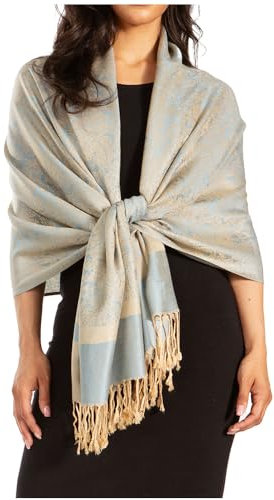 Sakkas Two Tone Vintage Jacquard Paisley Pashmina Schal Wickelschal Stola – SteelBlueBiege