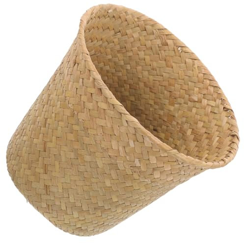 ABOOFAN Wicker Waste Basket Woven Trash Can Boho Recycle Garbage Container Bin Laundry Hamper Plant Flower Pot Storage Basket for Bathroom Kitchen Office