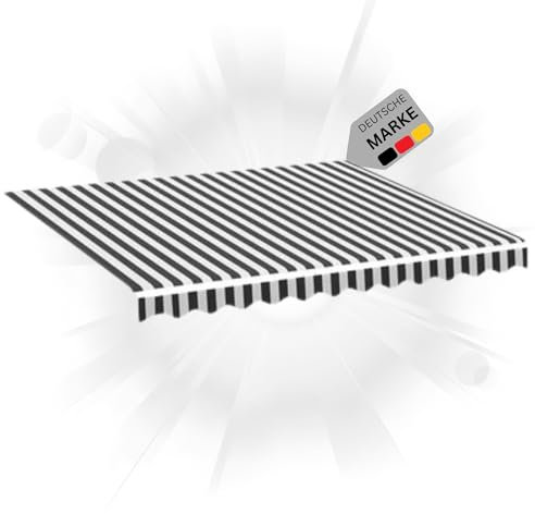 DELUKE® Markisenbespannung Markisenstoff Wasserabweisend Reißfest | Anthrazit-Weiß, für 500x350cm Rahmen | Markise mit Volant Markisen Ersatzstoff Markisentuch Sonnenschutz Markisenzubehör