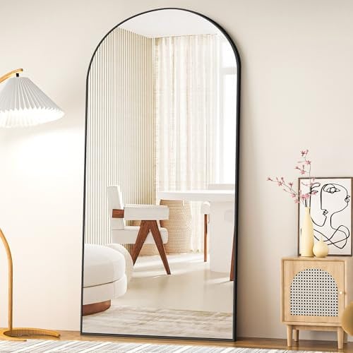 COFENY Bogen Ganzkörperspiegel, 192 × 85 cm Standspiegel mit Schwarzer Rahmen, Groß Wandspiegel zum Stehen, Anlehnen oder Hängen, Bodenspiegel für Schlafzimmer, Wohnzimmer