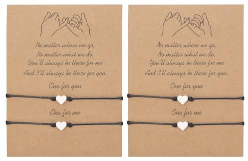 UILYNIU 4 PCS Heart Braided Bracelets, Friendship Bracelet, Couple Bracelets, Adjustable Handmade String Rope Bracelets, Tiny Love Heart Lucky Bracelet, for Birthdays and Valentine's Day (Black)