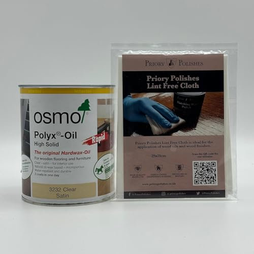 Osmo Polyx Oil Rapid Clear Satin 750ml (3232) + Free Priory Polishes Lint Free Cloth