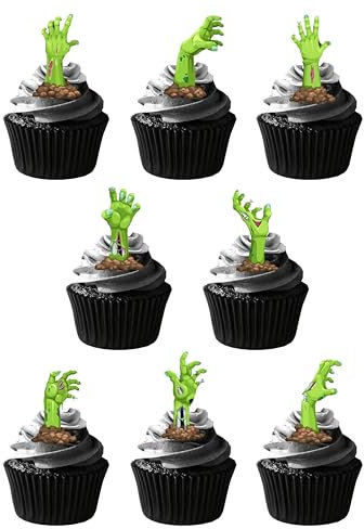 20 Stand Up Halloween Zombie Hands Themed Edible Wafer Paper Cake Toppers Decorations