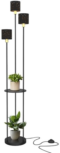 Fullwatt Stehlampe Wohnzimmer, Standleuchte Metall E14 mit Regal, Stehleuchte mit 3 Lampenschirm und Fußschalter, für Wohnzimmer, Schlafzimmer, Büro, Modern, 160 cm, Ohne Leuchtmittel, Weiß/Schwarz