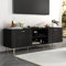 PREMTURE Modern TV Stand for TVs up to 75 Inch, Entertainment Center TV Console Table with 2 Doors, 2 Open Shelves & Gold Metal Legs for Living Room, Bedroom, Black Brown