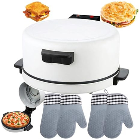 forplubossmmp 11.8/30CM Electric Pizza Oven, Pizza Making Machine with 2 Gloves, Non-Stick Heating Plate, Mini Hot Stone Pizza Cooker for Indoor and Outdoor Use, 2000W Fast Heating Power