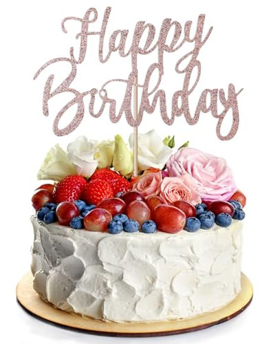 Aeaocvo Happy Birthday Tortendeko 2 Stück, Glitter Gold und Rose Gold Happy Birthday Cake Topper, Tortendeko Geburtstag für Kinder, Erwachsene