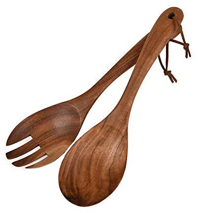 HAOHIZE Holz-Salatbesteck, 2er-Set, Salatbesteck, 26,7 cm, Löffel und Gabel, langer Griff, Salat-Servierbesteck, Holz-Salatzange, Holz-Salatbesteck, Kochutensilien für die Küche