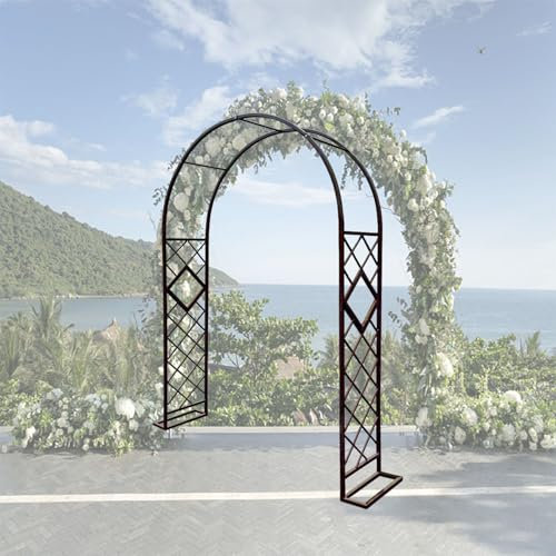 Treillis d'arche de jardin en métal pour plantes grimpantes - Pergola d'extérieur robuste avec revêtement en poudre - Arche de jardin solide et robuste pour rosiers et vignes - Marron - 220 x 230 cm