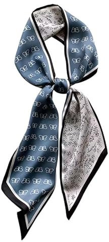GIMIRO Satin Seidenschal 148 x 13,5 cm Krawatte Double Layer Bund für Blazer, Mantel, Kleid (Blue - Pale Butterfly Flower)