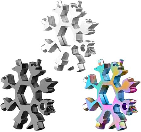 3-Stück Schneeflocke Multitool,Schlüsselanhänger Werkzeug,Schneeflocken 18-in-1 Multifunktionswerkzeug,Adventskalender Füllung Männer Kleinigkeiten,Geschenke Multifunktionaler Schneeflockenschlüssel